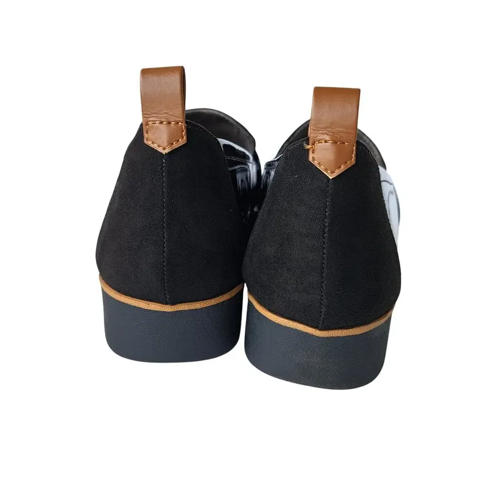 Dr. Scholl's Webster Slip On Platform Loafers Sz 9 Black Faux Patent/Microfiber